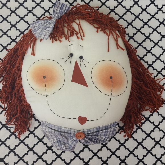 New Primitive Rag Doll Head Pillow Decorations Decor - Picture 5 of 9